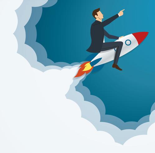 Businessman Flying with a Rocket to Successful background vector. Business concept illustration vector