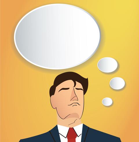 Portrait of businessman thinking with cloud chat box background vector