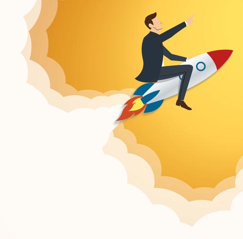 Businessman Flying with a Rocket to Successful background vector. Business concept illustration vector