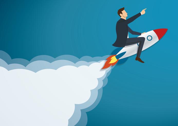 Businessman Flying with a Rocket to Successful background vector. Business concept illustration vector