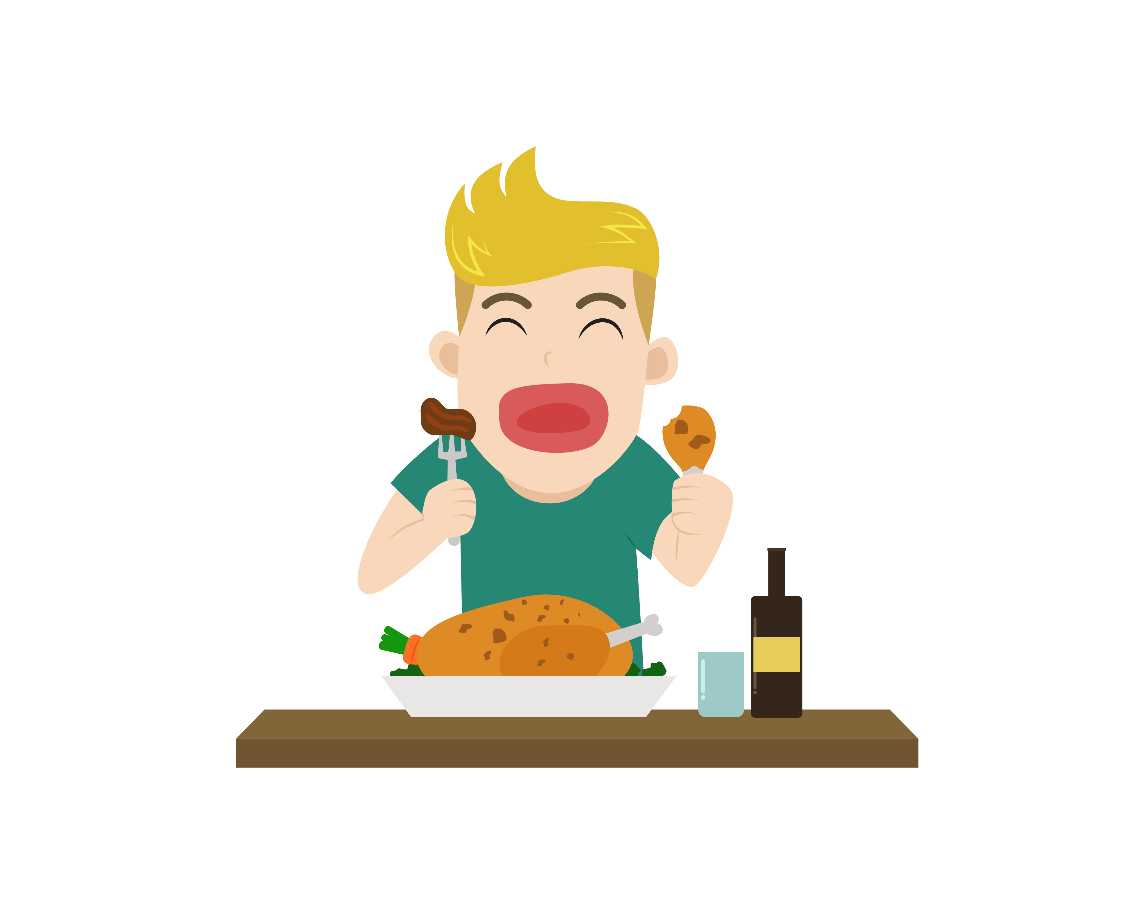 Vector illustration of a boy enjoy eating meal yummy on table - character  cartoon 531710 Vector Art at Vecteezy
