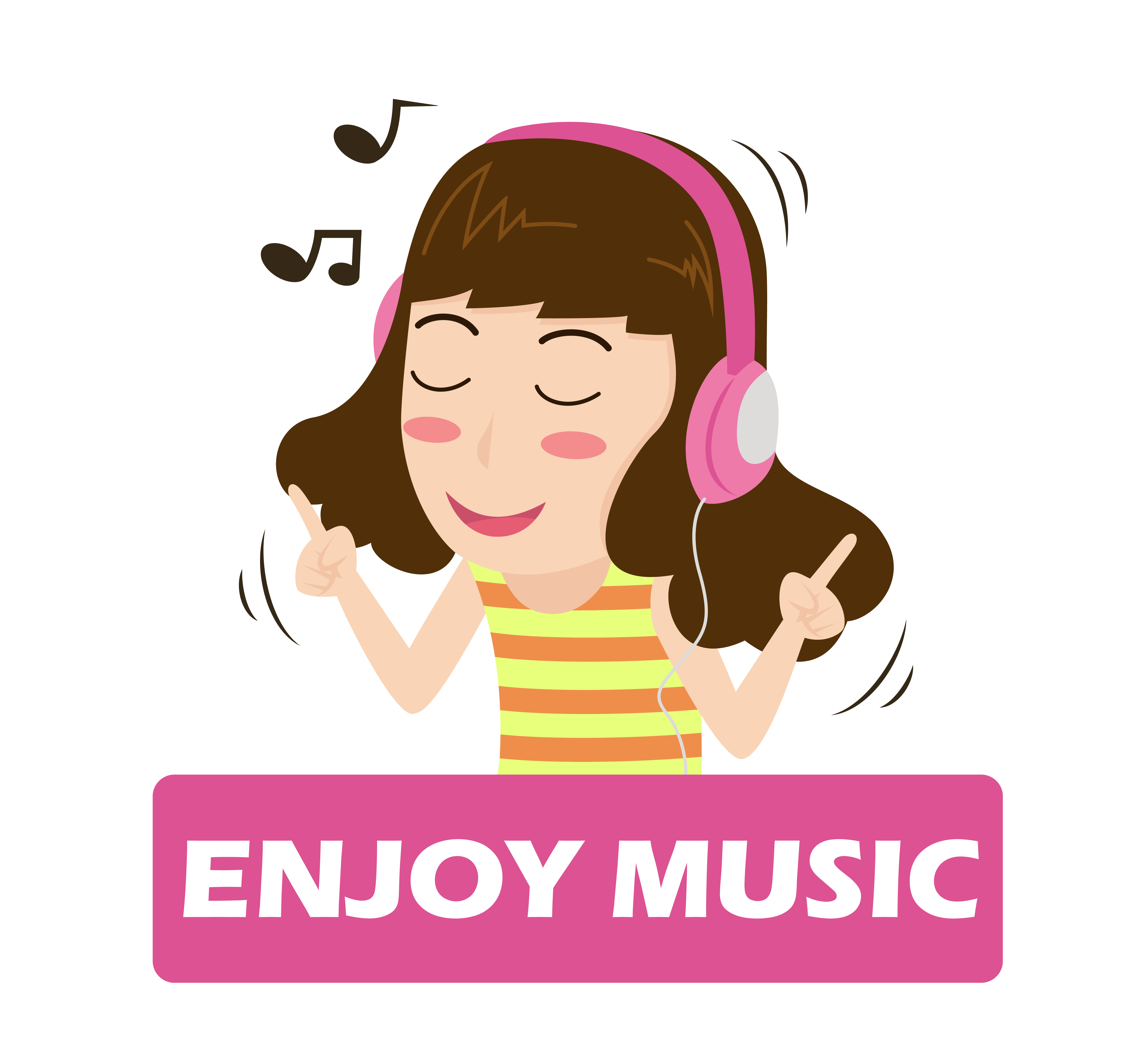 Illustration vector of cartoon girl listening music on headphones - enjoying  life. 531759 Vector Art at Vecteezy
