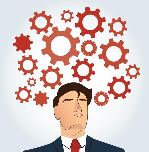 Portrait of businessman with gears icon background vector