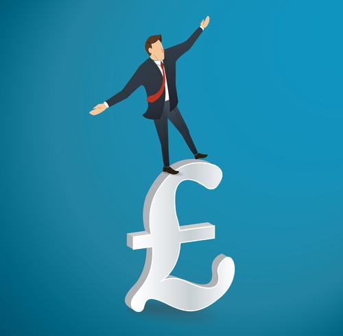 businessman or man walking in balance on British pound icon vector