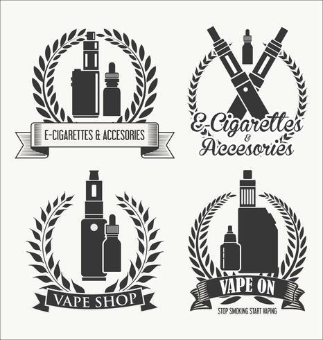 Elementos para la barra de vapor y vape shop cigarrillo electrónico. vector