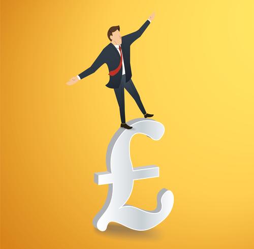 businessman or man walking in balance on British pound icon vector