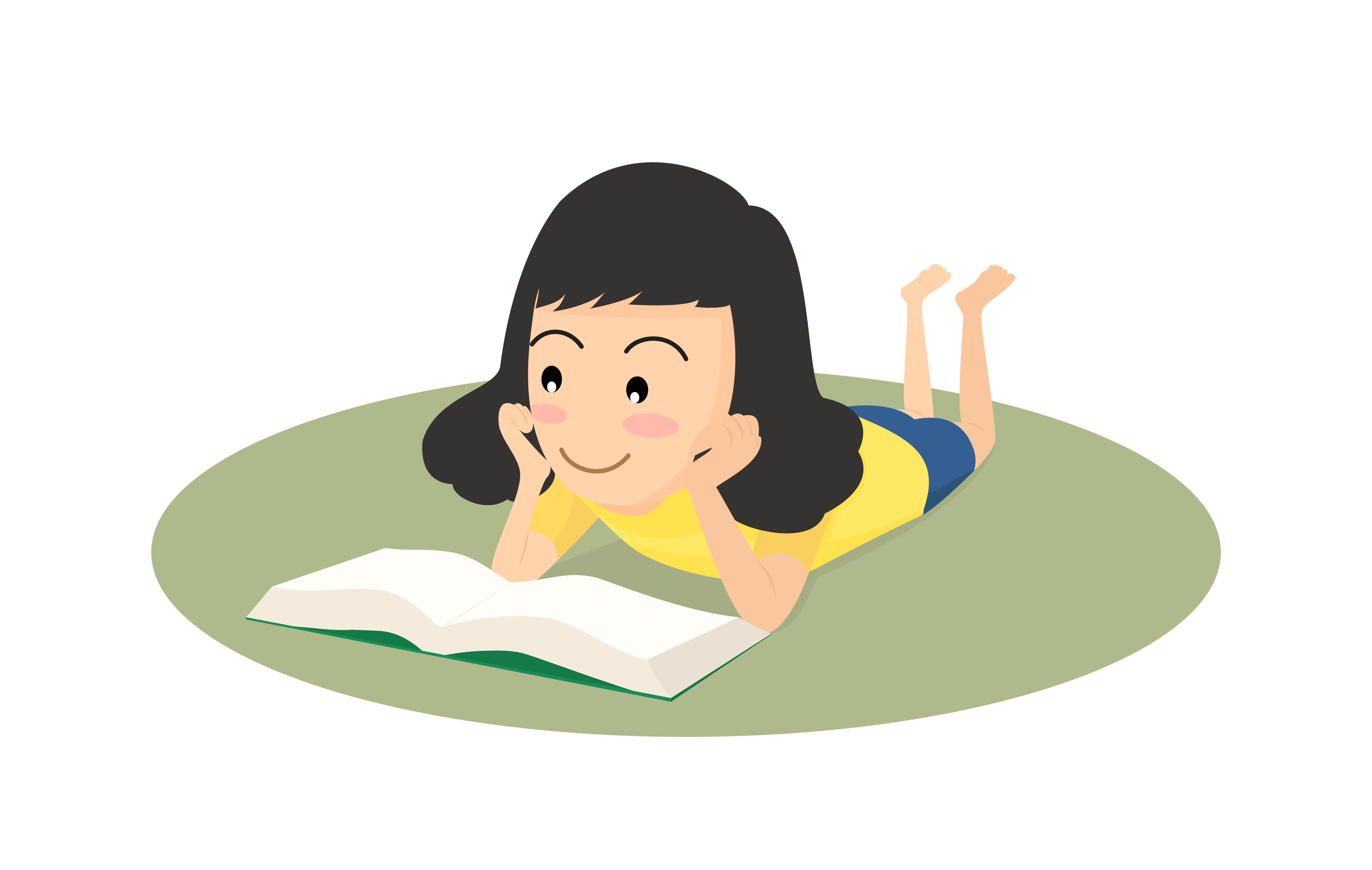 Vector concept illustration happy girl reading a book on the floor