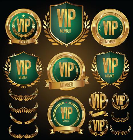 Insignias y etiquetas de oro premium de lujo vector