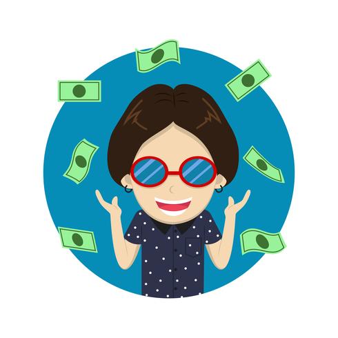 Personaje rico feliz de dibujos animados de carácter con mucho dinero - ilustración vectorial vector