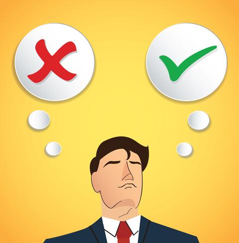 Portrait of businessman make decision , true or false vector 