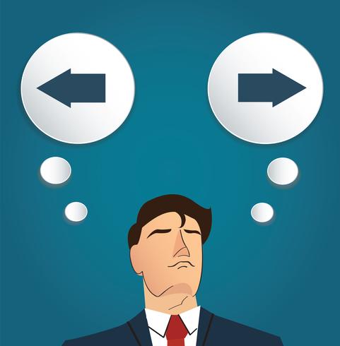 businessman try to make decision , Left or Right vector 