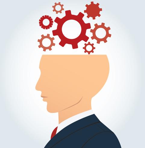 side businessman head with gears vector background