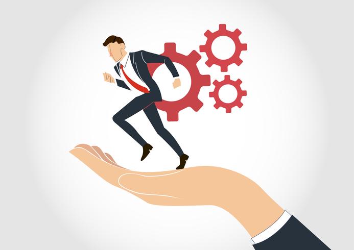 hand holding Businessman running with gear vector