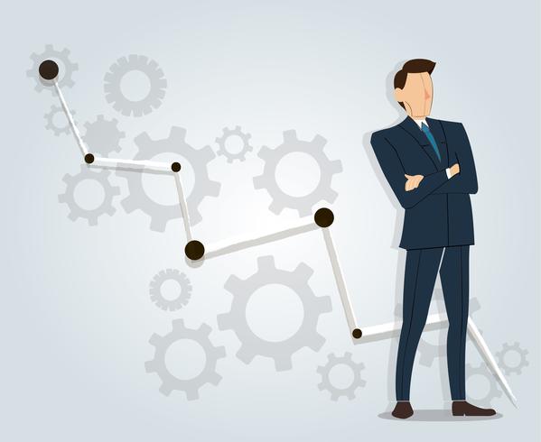 Successful businessman standing with crossed arms and gears with high grape  background vector