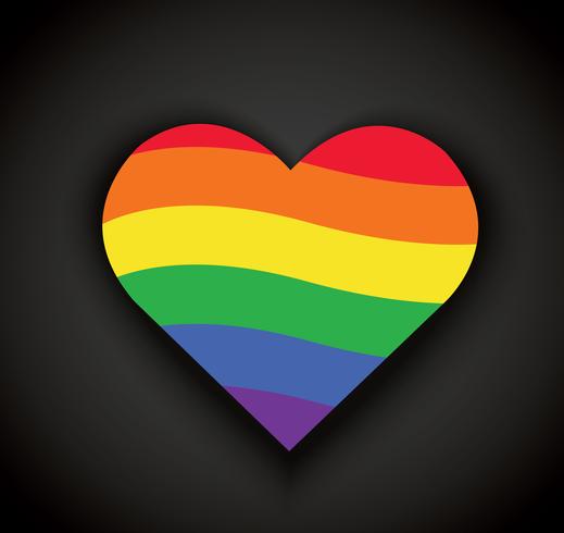 Bandera del arco iris en el icono de forma de corazón. Fondo de San Valentín vector