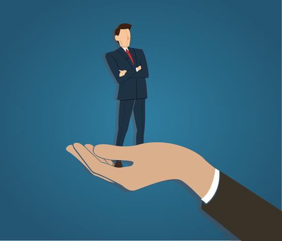 Successful businessman standing with crossed arms in big hand holding vector