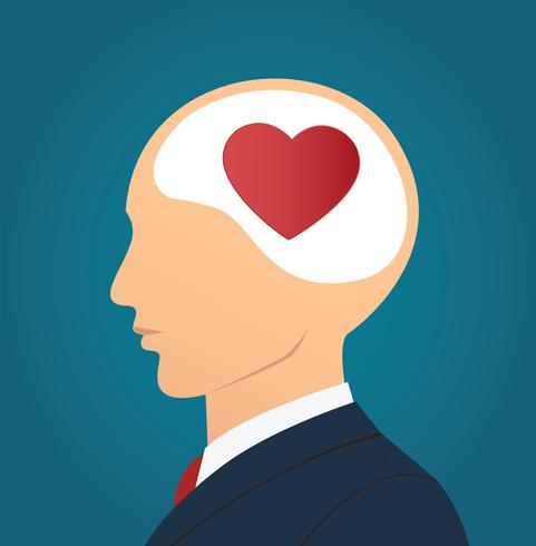 Hombre de negocios con el icono del corazón en la cabeza vector