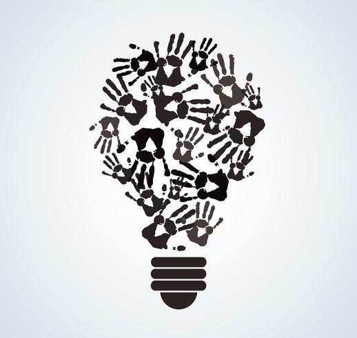 colorful handprint in lightbulb shape , symbol of thinking concept vector