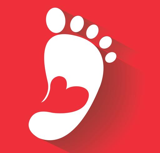 cute heart in footprint icon. Kids shoes store icon. Family sign. Parent and child symbol. Adoption emblem. Charity campaign.  vector