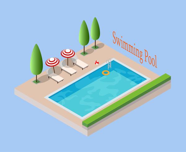 ilustración vectorial piscina isométrica - concepto de vacaciones vector