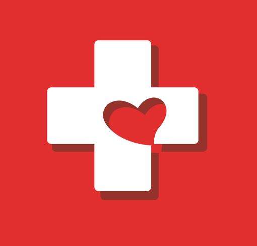 corazón en cruz icono de hospital medico vector