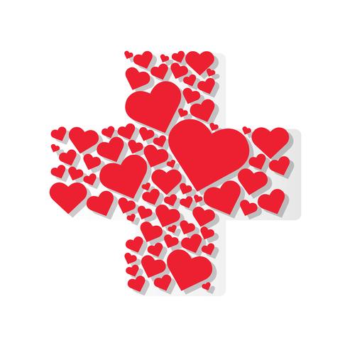 hearts in cross medical shape hospital icon vector  