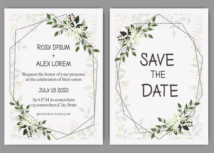 Invitación de boda, invitación, guardar el diseño de la tarjeta de fecha con elegante anémona de jardín de lavanda. vector