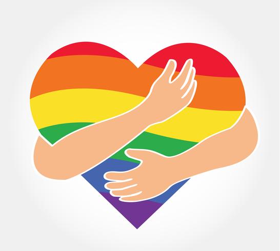 hugging rainbow heart vector , Love LGBT rainbow flag in heart shape