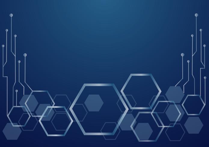 abstract hexagon and technology line background vector