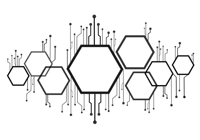 Resumen abeja colmena, hexágono y tecnología línea de fondo vector