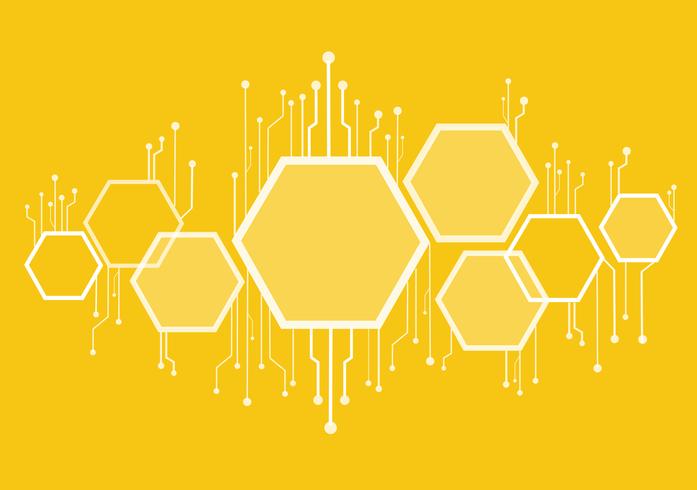 Resumen abeja colmena, hexágono y tecnología línea de fondo vector