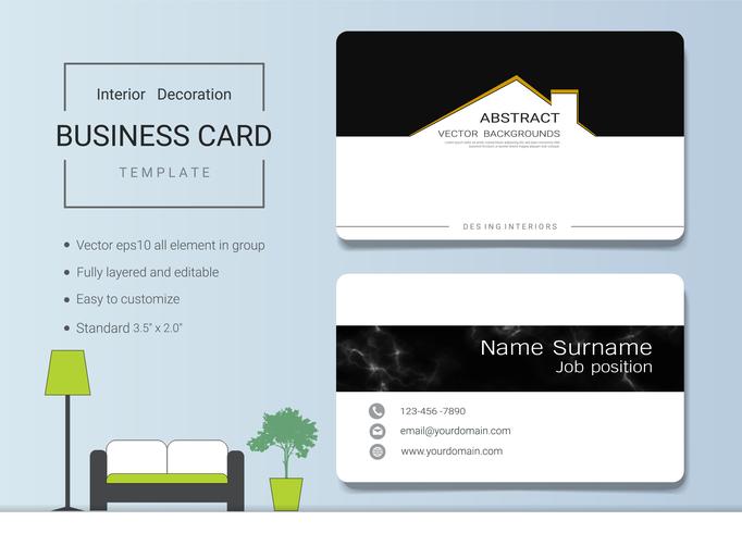 Business name card template for interior designer. vector