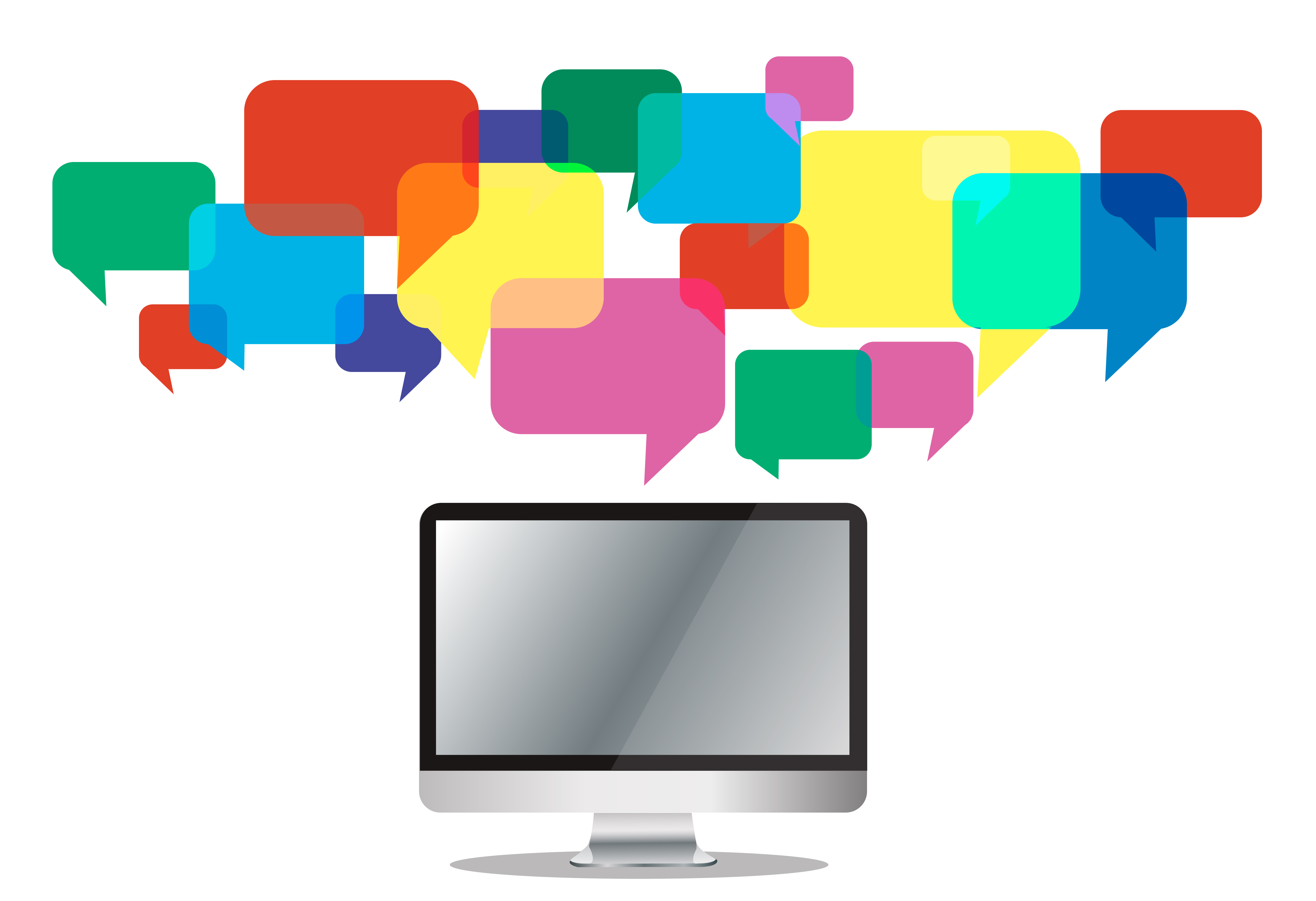 computer with colorful chat box , message box communication background