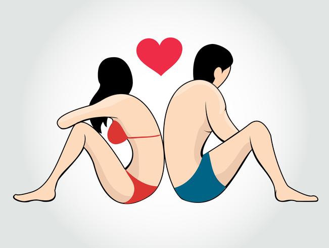 Hombre y mujer en vector icono de bikini, pareja en bikini