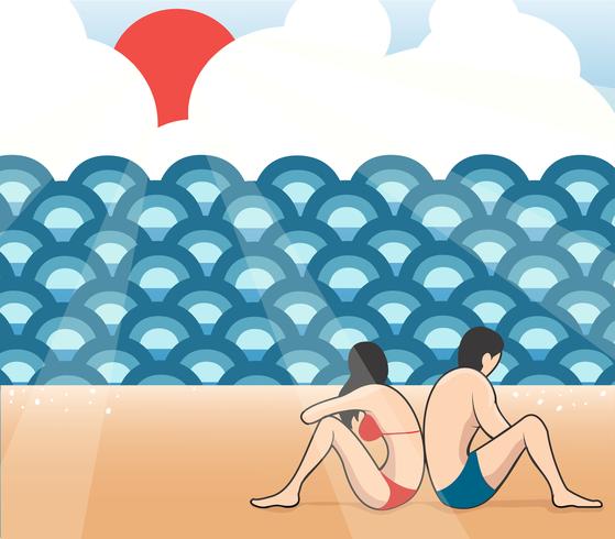 Pareja en la playa vector de dibujos animados, hombre y mujer en la playa