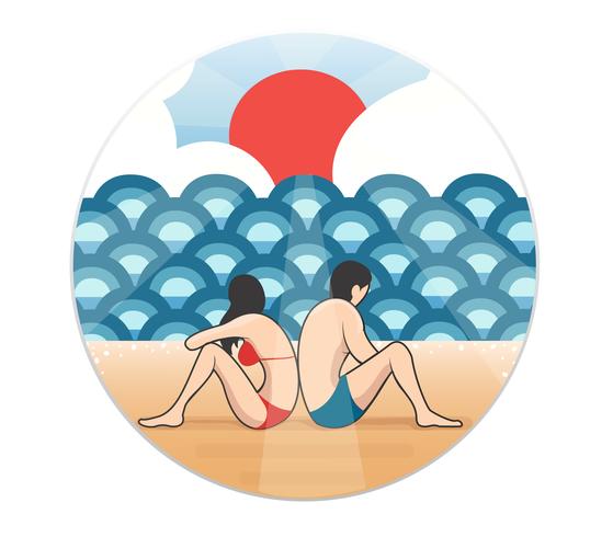 Pareja en la playa vector de dibujos animados, hombre y mujer en la playa