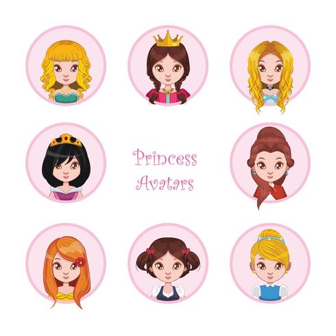 Colección de avatares princesa vector