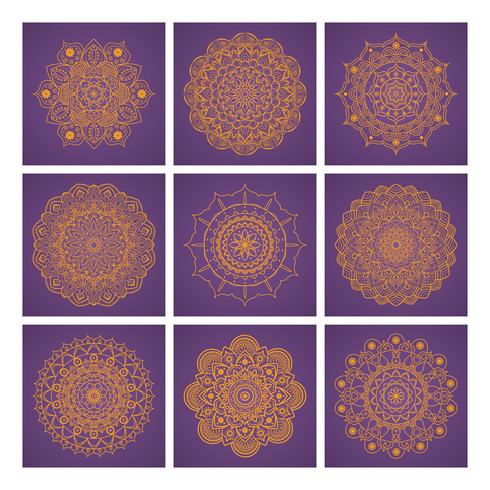 Mandala colección sobre fondo violeta vector