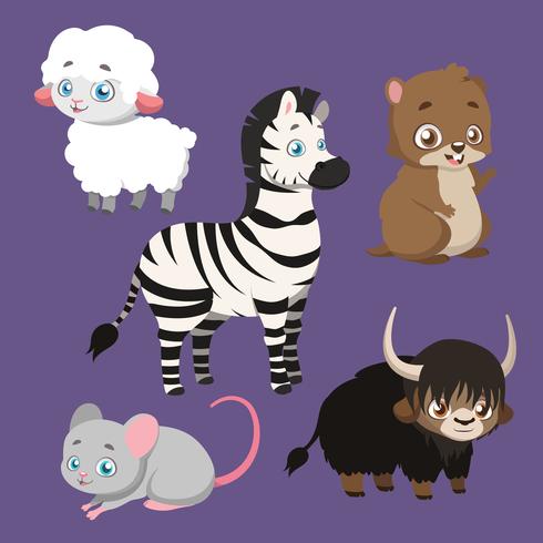 Set of five different animal species vector