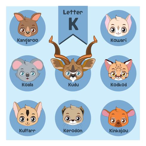 Animal portrait alphabet - Letter K vector