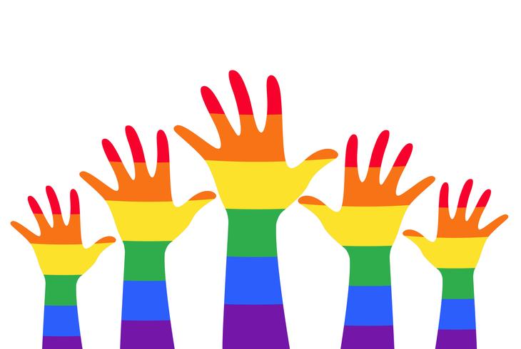 hands up colorful rainbow flag symbol vector