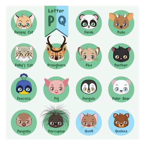 Animal portrait alphabet - Letter P and Q vector