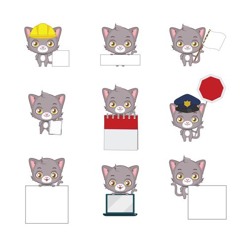 Cute gray cat functional poses vector