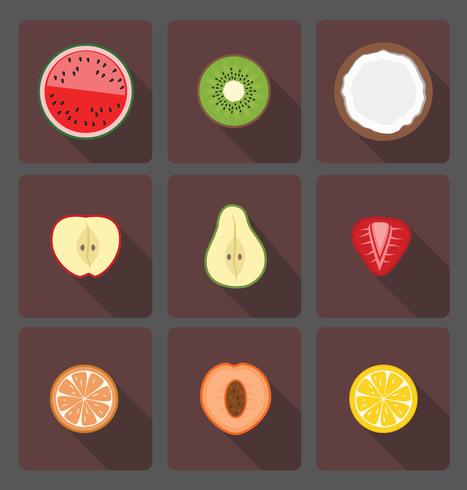 Simple illustration of fruit halves with long shadow vector