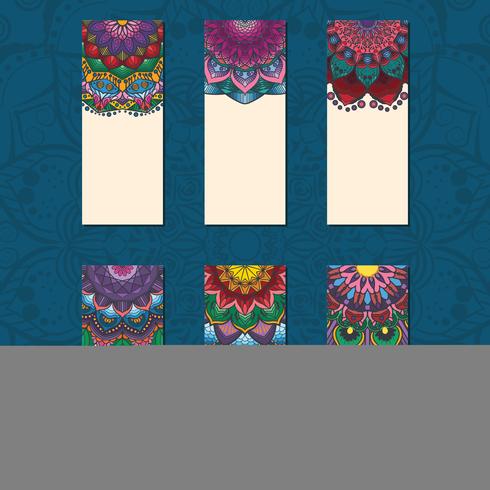 Collection of colorful mandala cards vector