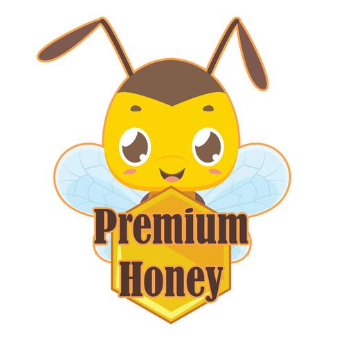 Premium honey badge with cute bee vector