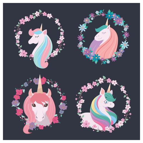 Collection of four beautiful unicorns vector