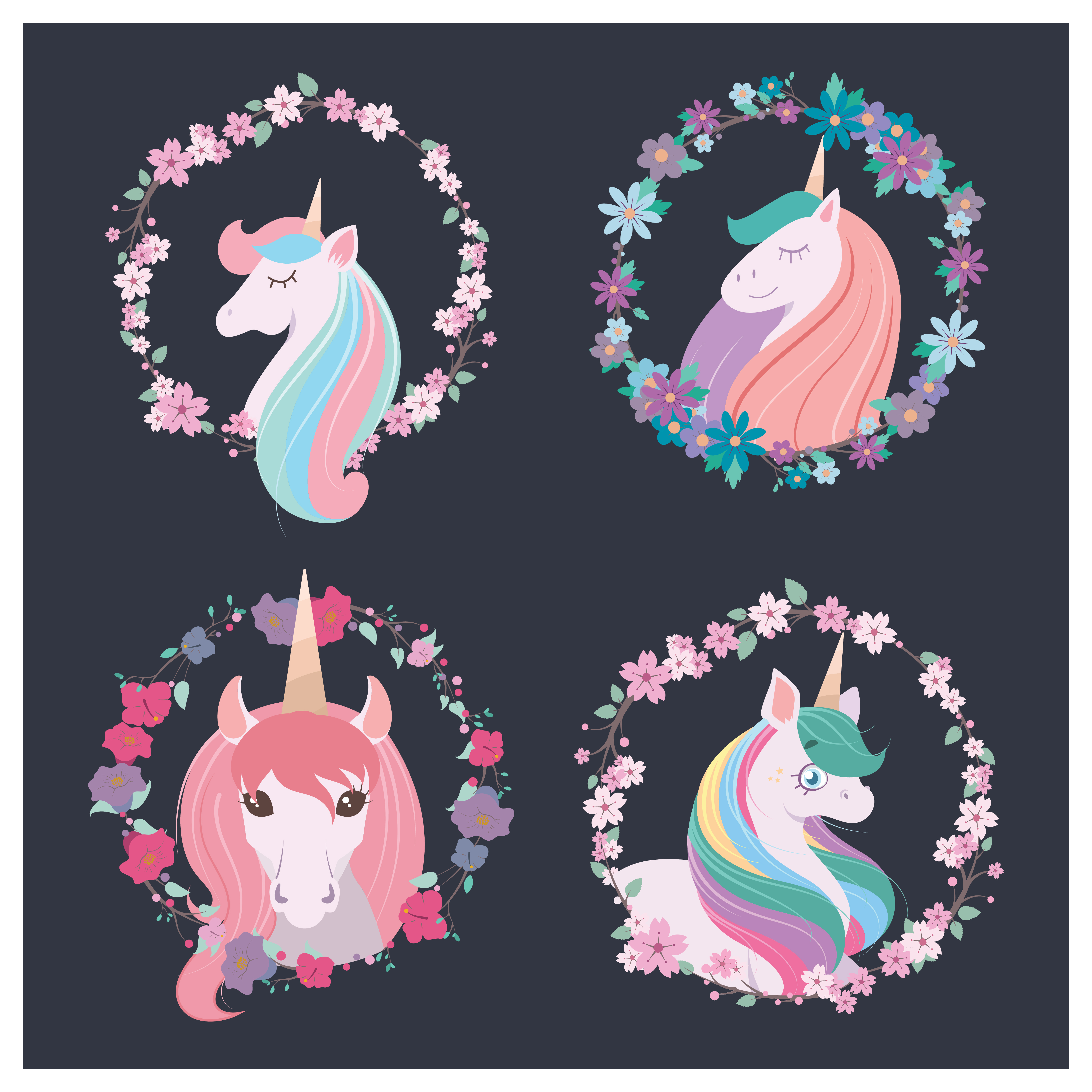 Collection of four beautiful unicorns 532572 Vector Art at Vecteezy