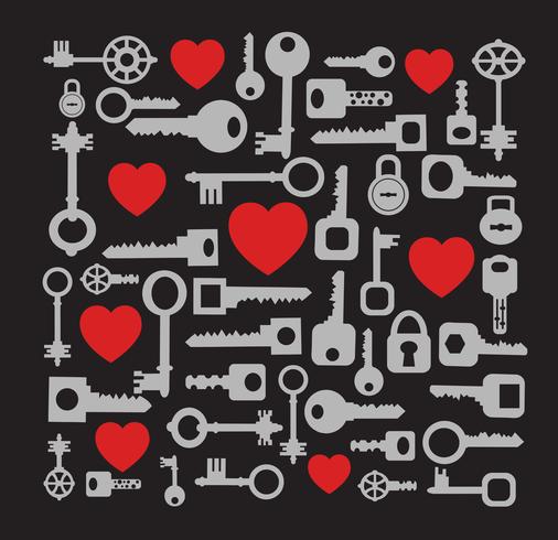 Heart and Keys Pattern vector