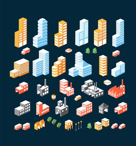 large set of isometric buildings vector